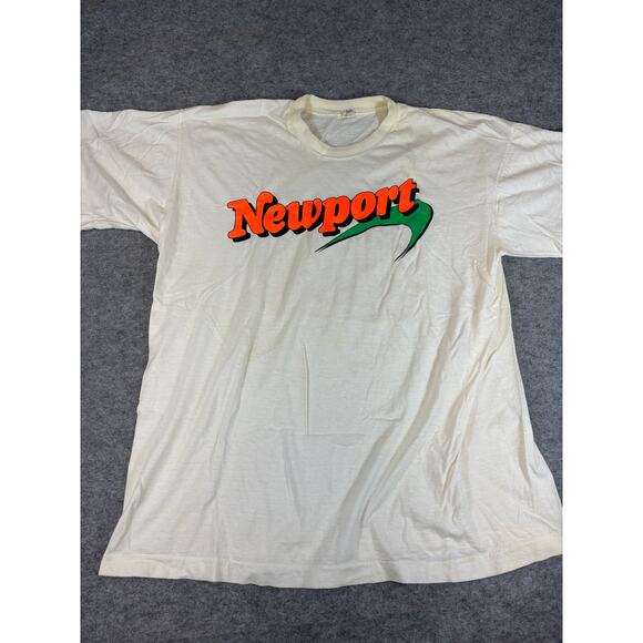 VINTAGE 90s Newport Shirt Mens XL Ivory Graphic Promo Tee Single Stitch USA - Picture 1 of 7